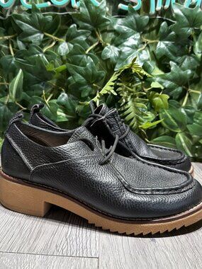 Clarks Somerset Womens Size 8 Balmer Willow Black Leather Chunky Heel Wallabees